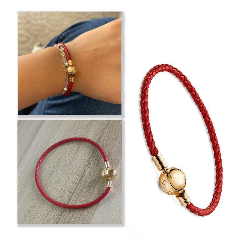 Red leather bracelet for women