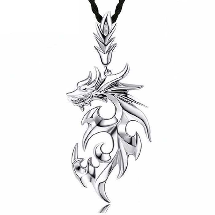 3d Dragon Pendant necklace silver