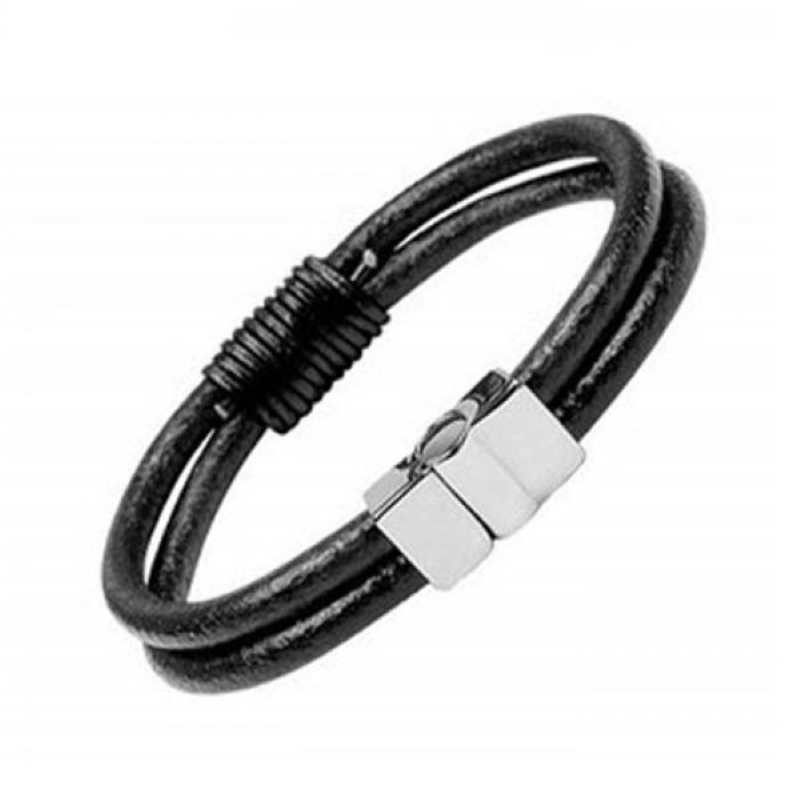 minimalist black leather bracelet