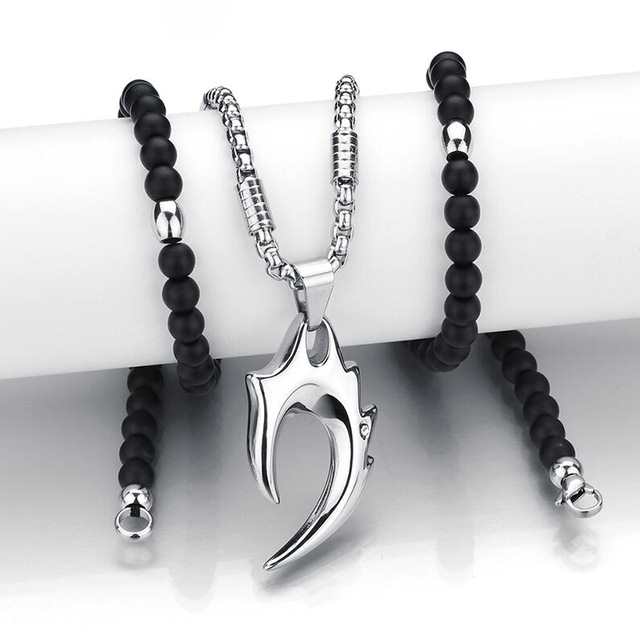 black stone beads dragon necklace