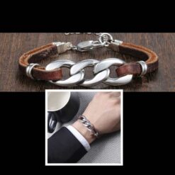 Brown leather chain bracelet for men, men's leather bracelet
