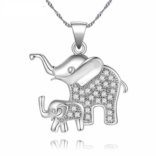 Mom and Baby Elephant Silver Necklace