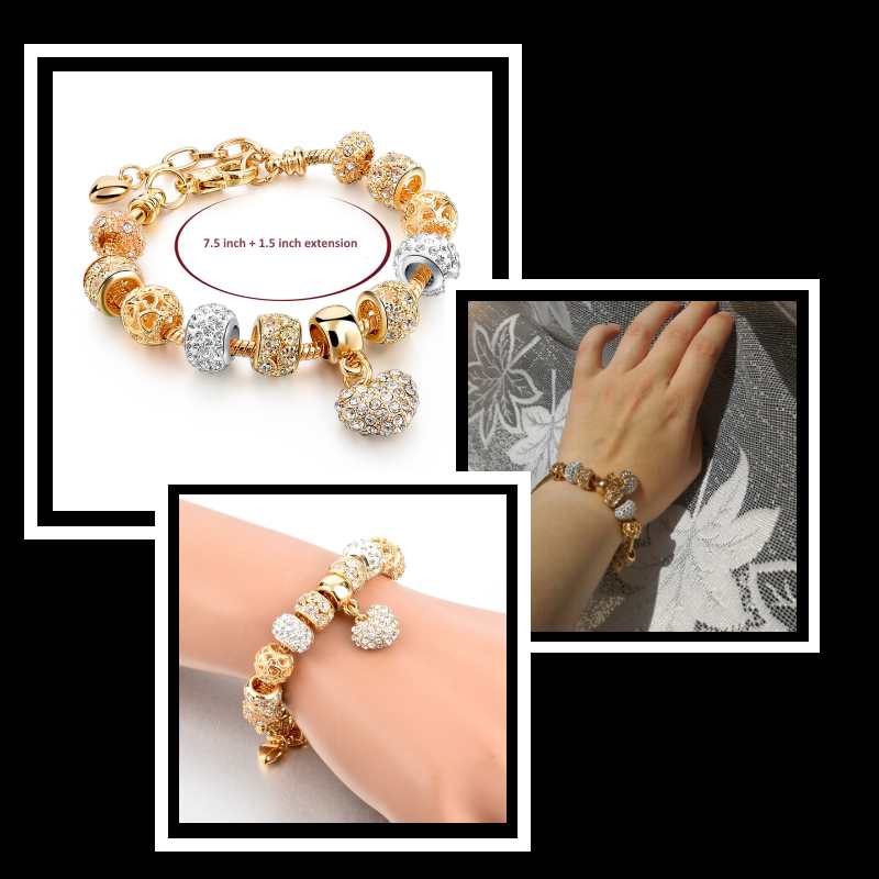 charm bracelet for women, gold heart beaded charm bracelet women