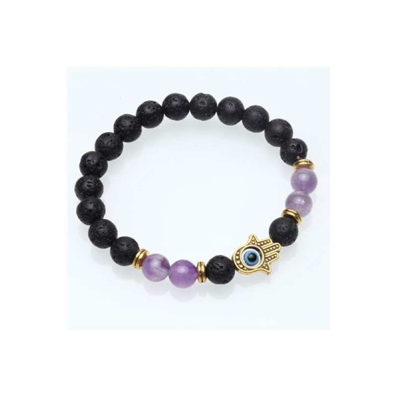 purple beads volcanic beads stretch bracelet