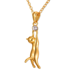 cute-gold stainless steel cat necklace
