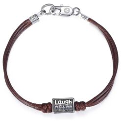 Men's Brown Leather Bracelet- Laugh Often, Live Well Charm
