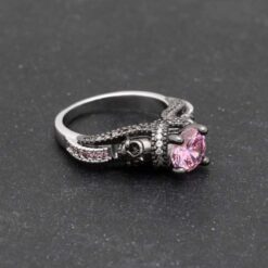 pink zirconia rring, Pink Stone Skull Ring- Pink Engagement Ring