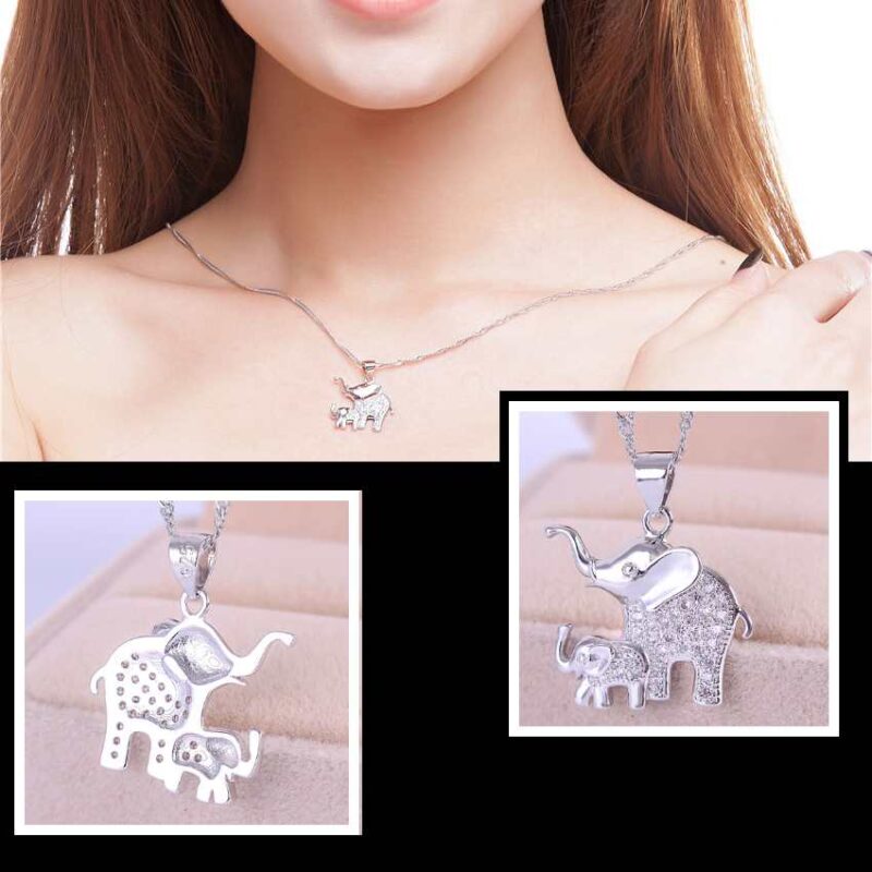 elephant necklace charm, platinum baby mom elephant necklace