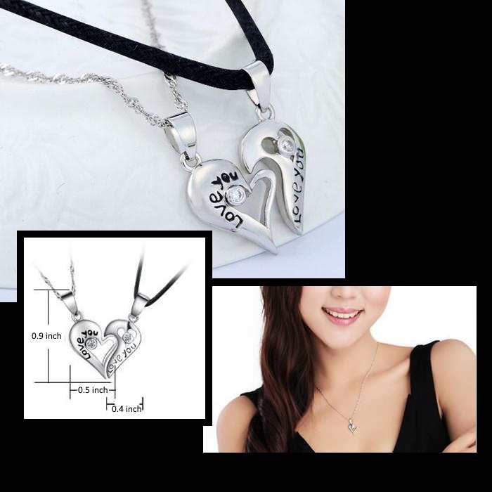 half heart necklace, silver couple necklaces