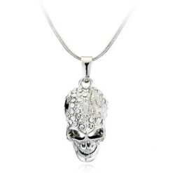 silver crystal skull pendant necklace-unisex men women