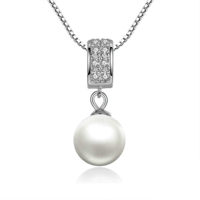 Sterling Silver Necklace Single Pearl Pendant