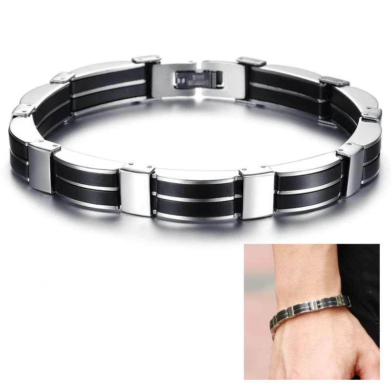 two row stainless steel mens bracelet