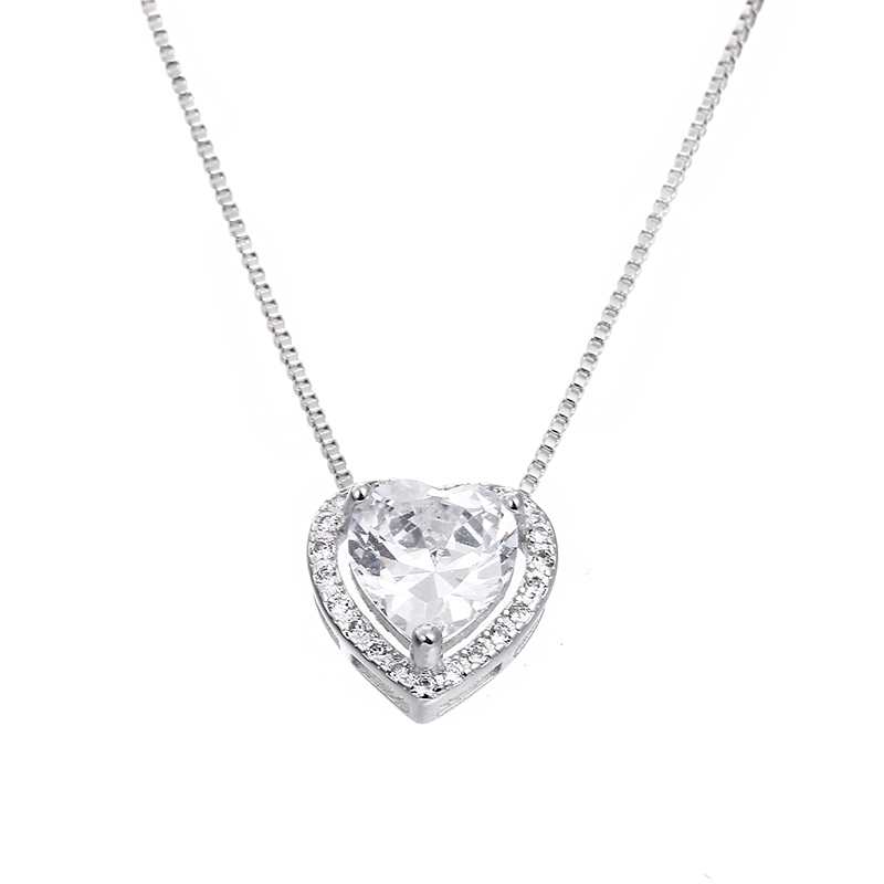 Zirconia Heart Pendant Sterling Silver Necklace