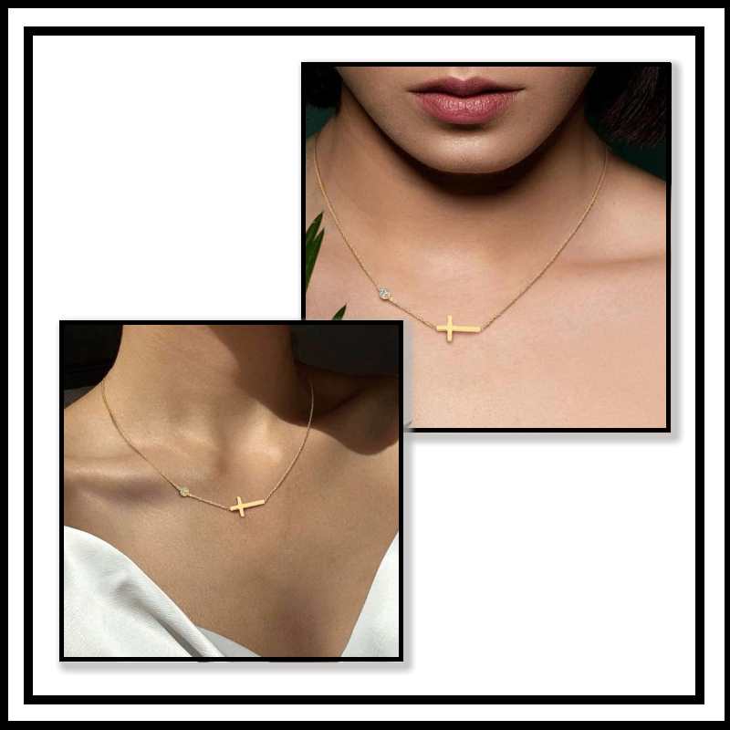 sideways cross necklace women gold